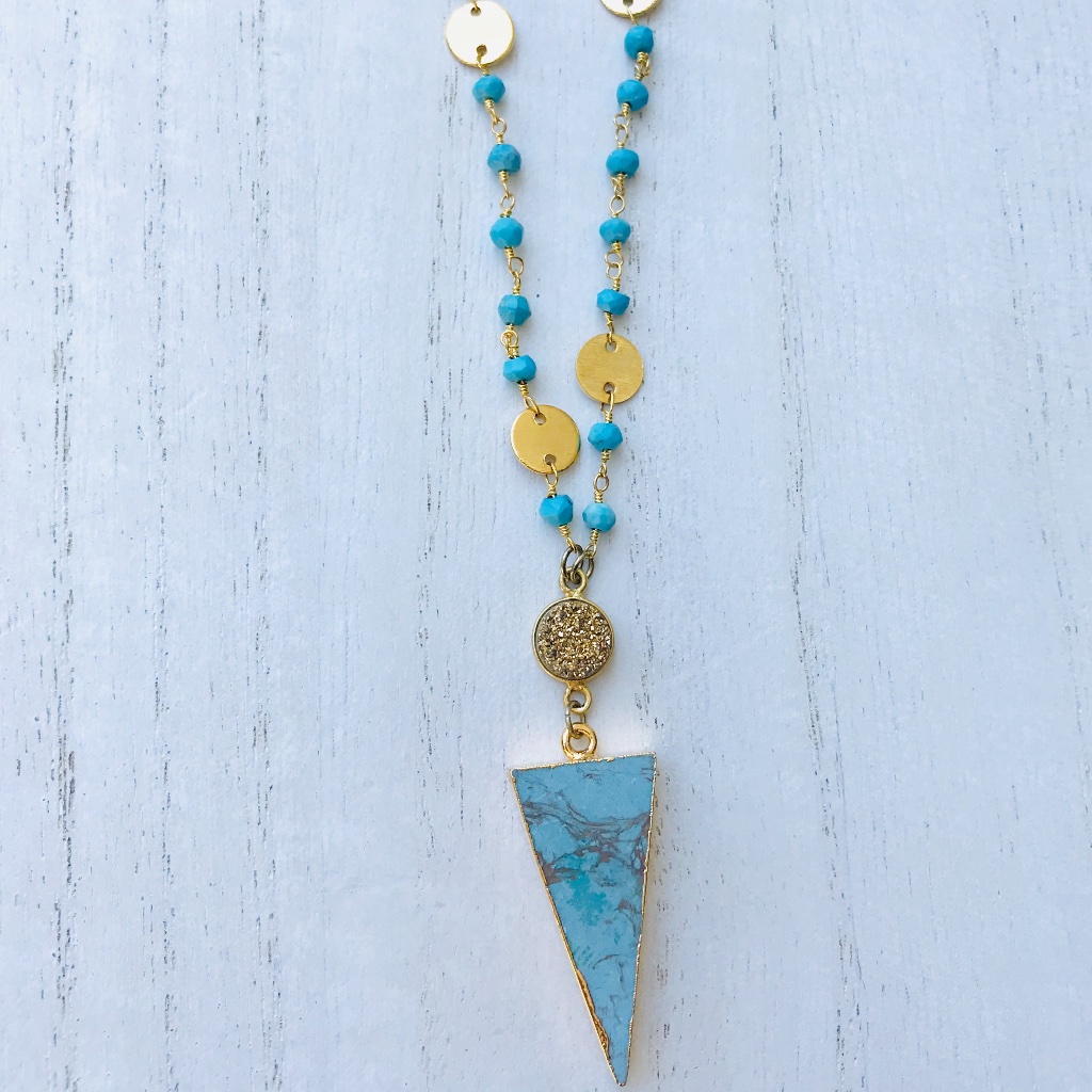 Luvleigh Designs - Turquoise & Gold Long Necklace
